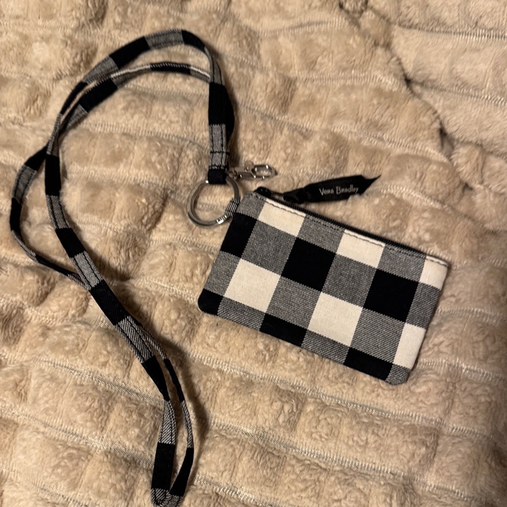Vera Bradley Black and White Plaid Lanyard Wallet